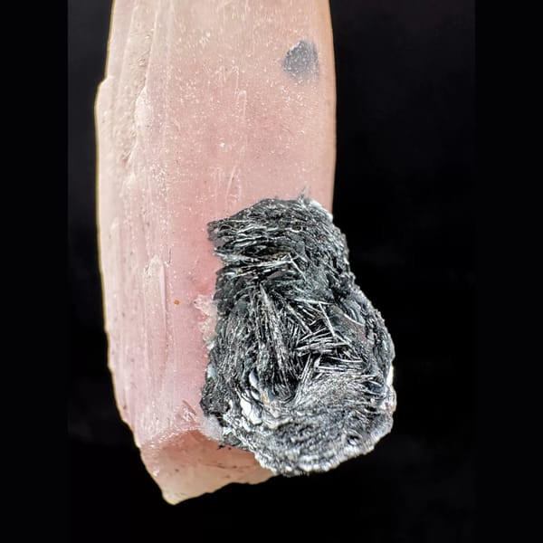 Pink quartz with specular hematite rosette from Inner Mongolia — alternate view