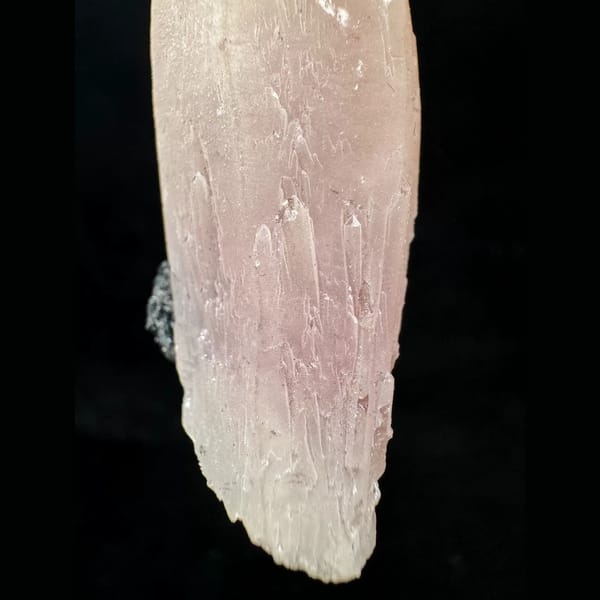 Pink quartz with specular hematite rosette from Inner Mongolia — detail view