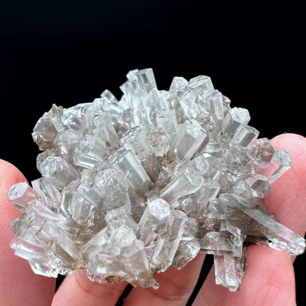 Clear calcite floater cluster from Fujian — complete view