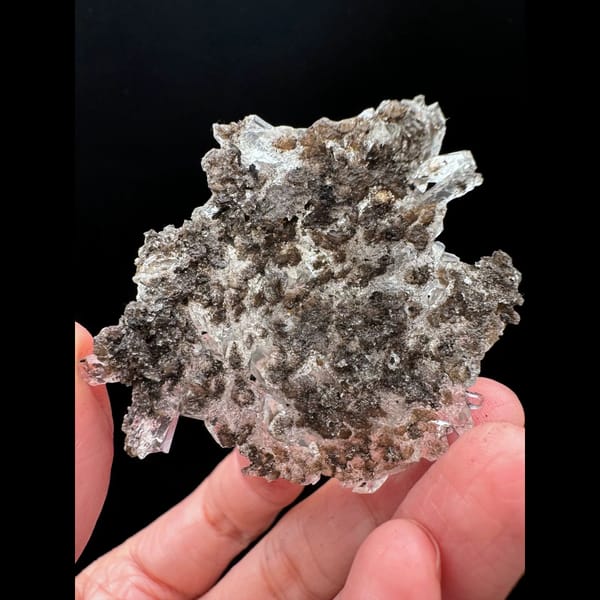 Clear calcite floater cluster from Fujian — alternate view