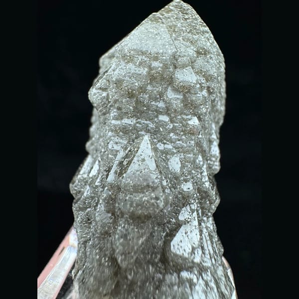 Green skeletal quartz crystal from Inner Mongolia — detail view
