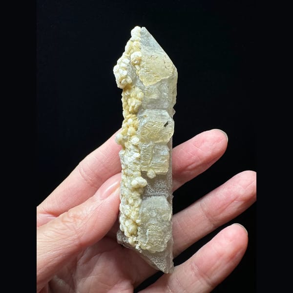 Quartz floater with petal calcite from Inner Mongolia — complete view