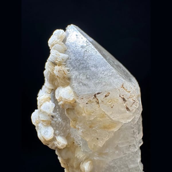 Quartz floater with petal calcite from Inner Mongolia — detail view