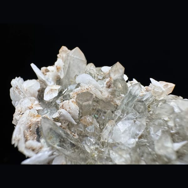 Quartz cluster with layered petal calcite from Inner Mongolia — detail view