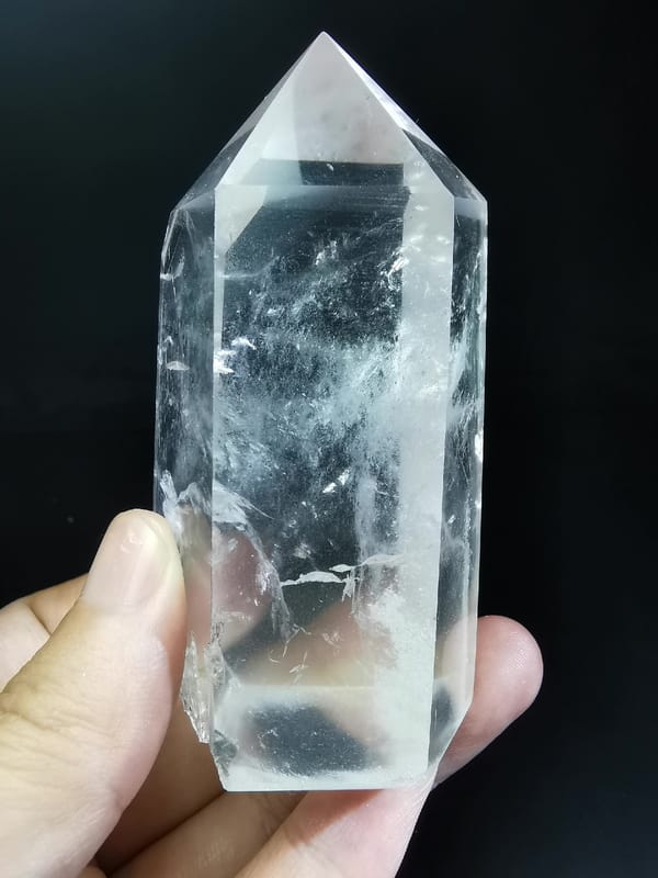 Large Clear Quartz Point with Base Chip — complete mineral specimen view 1