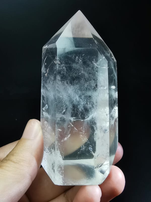 Large Clear Quartz Point with Base Chip — complete mineral specimen view 2
