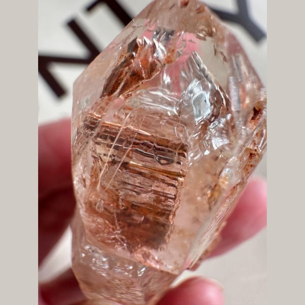 Red mud skeletal double-terminated quartz from Madagascar — complete view