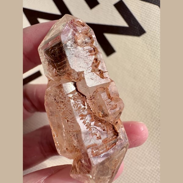 Red mud skeletal double-terminated quartz from Madagascar — detail view