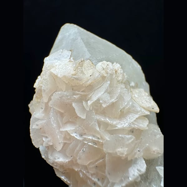 Quartz with pale pink calcite from Inner Mongolia — detail view