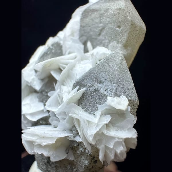 Quartz with white petal calcite from Inner Mongolia — detail view