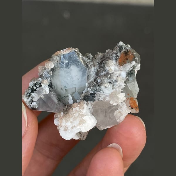 Clear quartz with bladed calcite from Fujian — complete view