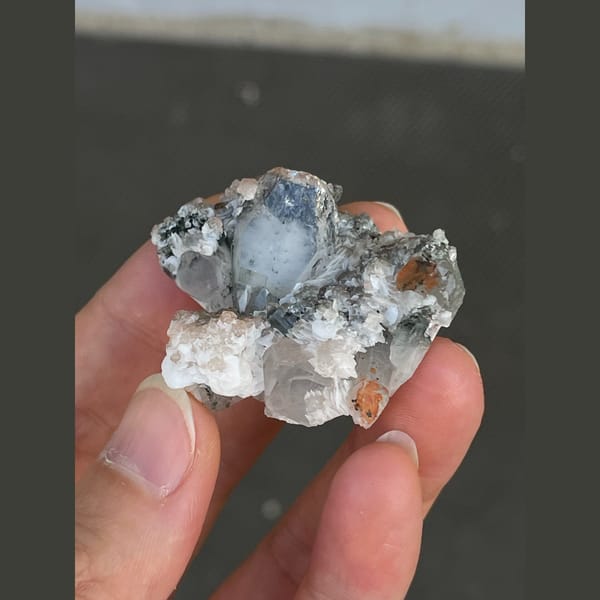 Clear quartz with bladed calcite from Fujian — alternate view