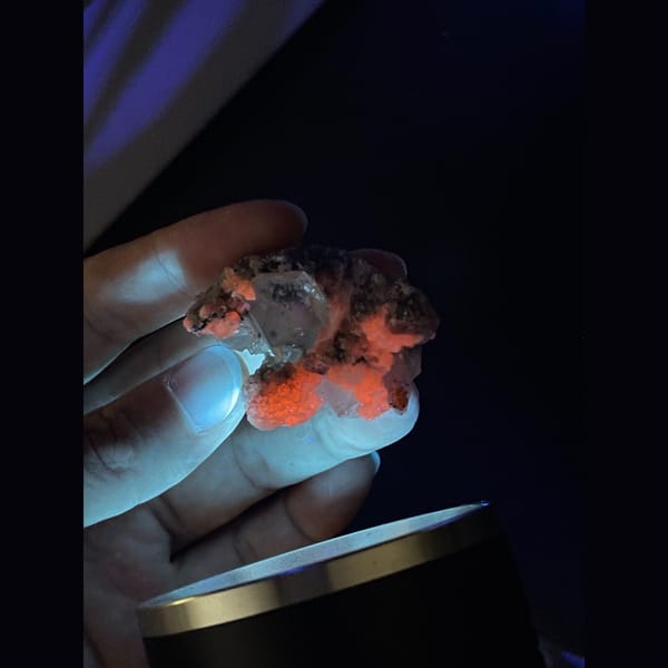 Clear quartz with bladed calcite from Fujian — detail view