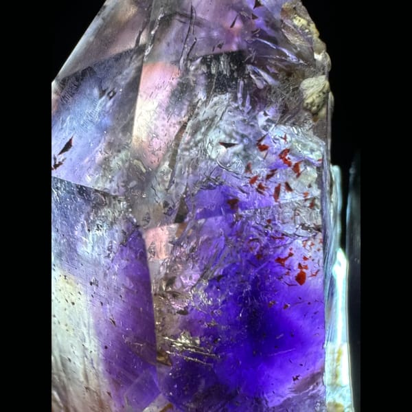 Phantom amethyst cluster with red inclusions from Namibia — alternate view