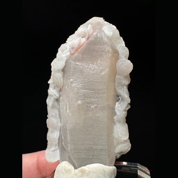 Quartz with pink-white petal calcite from Inner Mongolia — alternate view
