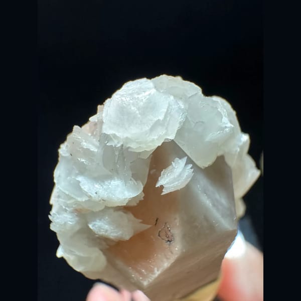 Quartz with pink-white petal calcite from Inner Mongolia — detail view