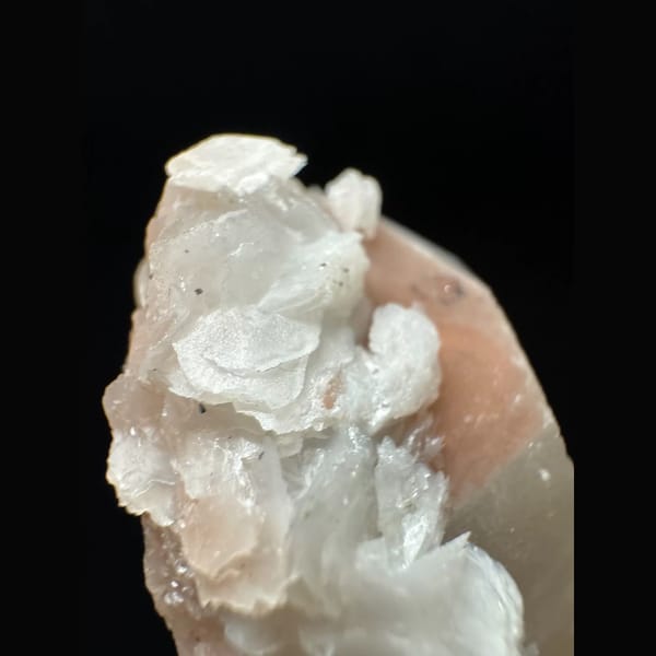 Quartz with pink-white petal calcite from Inner Mongolia — detail view