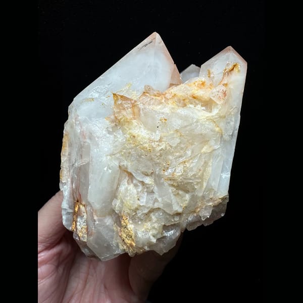 Red phantom quartz cluster from South Africa — detail view