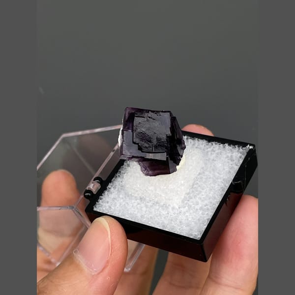 Small deep purple fluorite cube from Anhui — alternate view