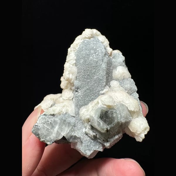 Quartz with pink-white petal calcite from Inner Mongolia — alternate view