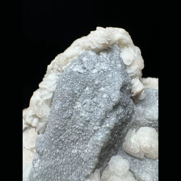 Quartz with pink-white petal calcite from Inner Mongolia — alternate view