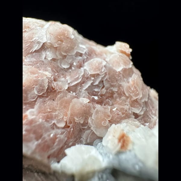 Quartz with pink-white petal calcite from Inner Mongolia — detail view