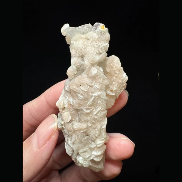 Quartz floater with pink petal calcite from Inner Mongolia — complete view