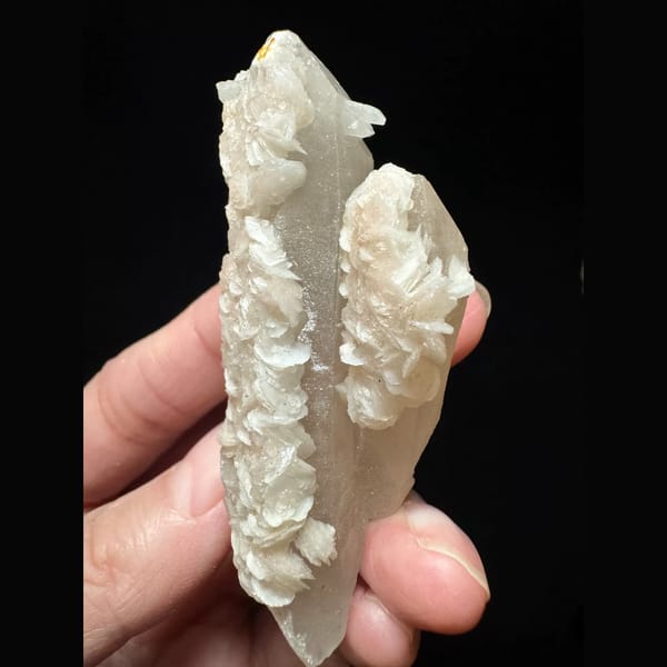 Quartz floater with pink petal calcite from Inner Mongolia — alternate view