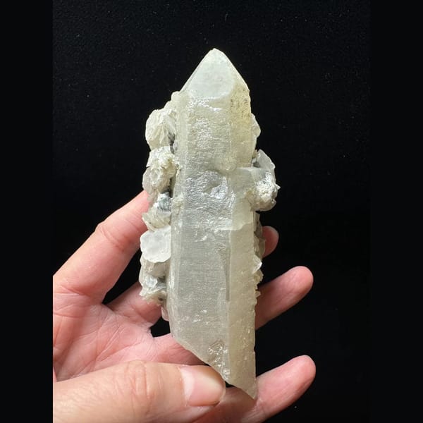 Quartz floater with white petal calcite from Inner Mongolia — alternate view