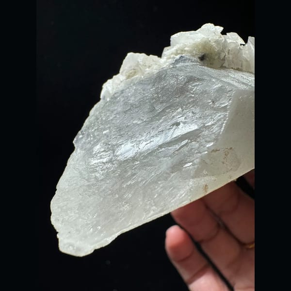 Quartz floater with white petal calcite from Inner Mongolia — detail view