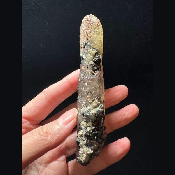 Quartz floater with specular hematite from Inner Mongolia — complete view