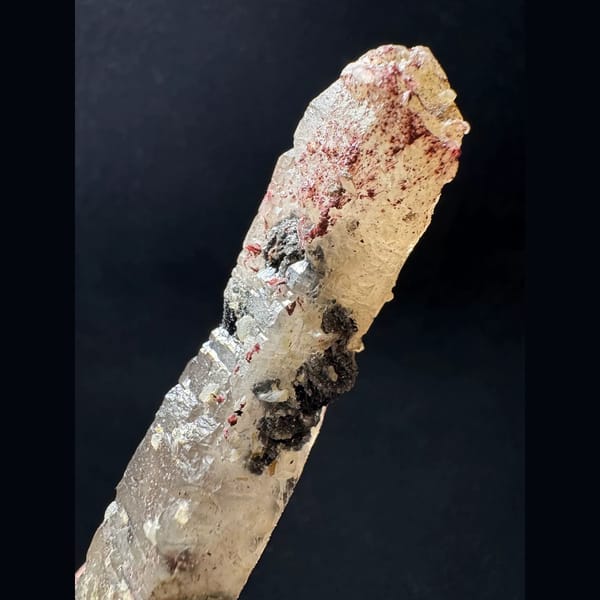 Quartz floater with specular hematite from Inner Mongolia — detail view