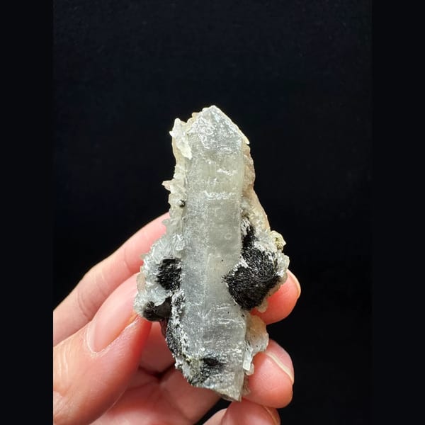 Small quartz with petal calcite and hematite from Inner Mongolia — alternate view