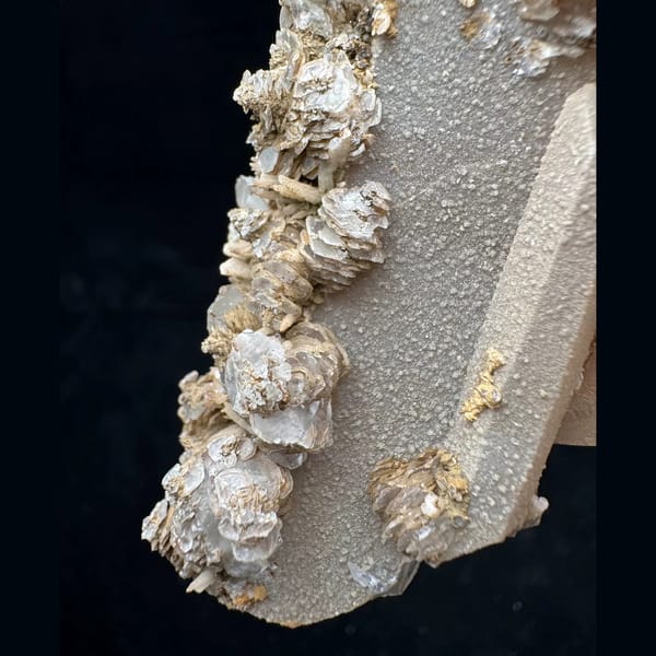 Quartz with petal and dogtooth calcite from Inner Mongolia — detail view