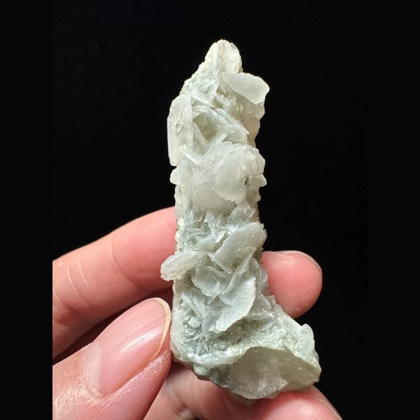 Small quartz floater with white petal calcite from Inner Mongolia — complete view