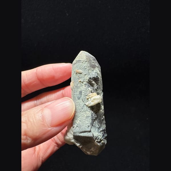 Green-skinned double-terminated quartz with calcite from Inner Mongolia — complete view