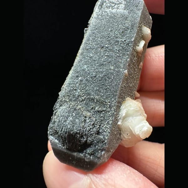 Green-skinned double-terminated quartz with calcite from Inner Mongolia — detail view