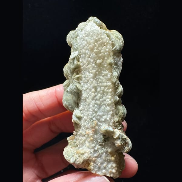 Sugar quartz with green petal calcite and red mud from Inner Mongolia — alternate view
