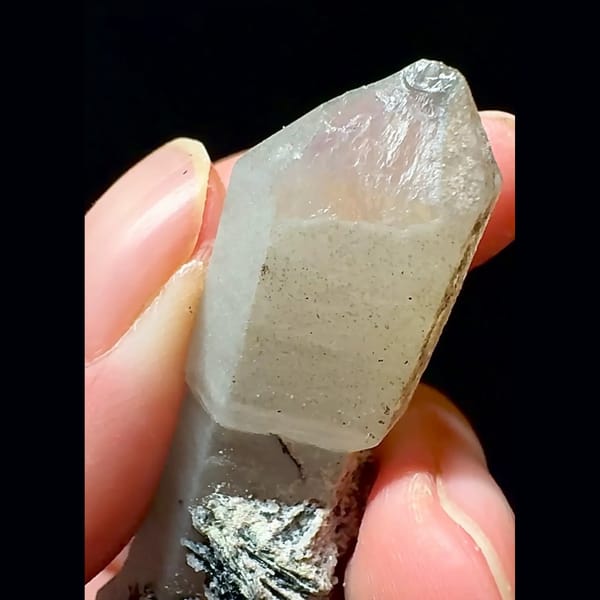 Scepter quartz with specular hematite from Inner Mongolia — detail view