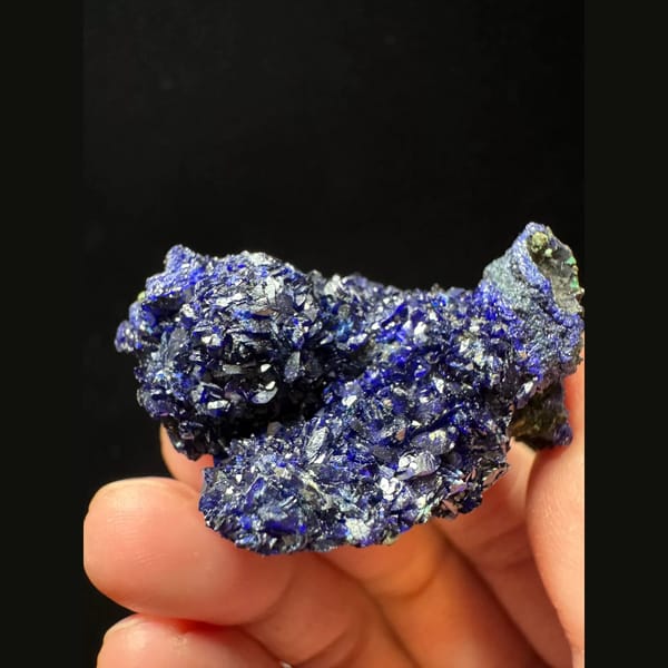Sparkling azurite with malachite from Anhui — alternate view