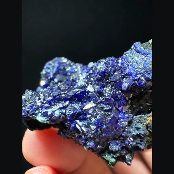 Sparkling azurite with malachite from Anhui — alternate view