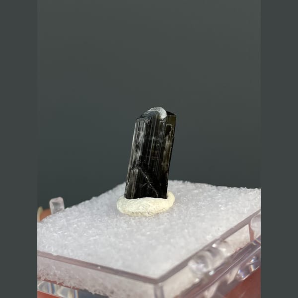 Small striated black tourmaline crystal from Brazil — detail view