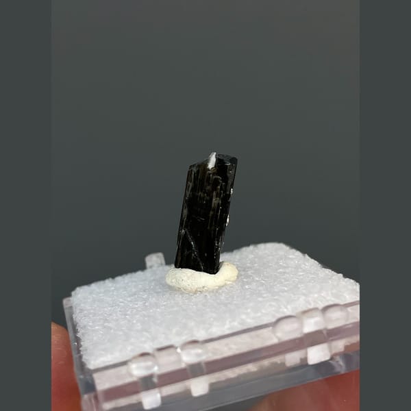 Small striated black tourmaline crystal from Brazil — detail view