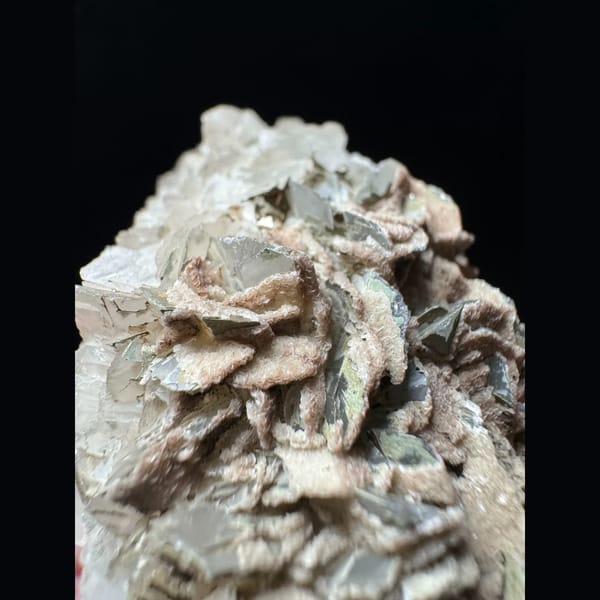 Green-skinned quartz with petal calcite from Inner Mongolia — alternate view