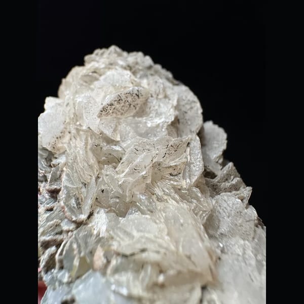 Green-skinned quartz with petal calcite from Inner Mongolia — detail view