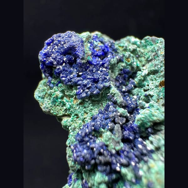Granular azurite with malachite from Anhui — alternate view