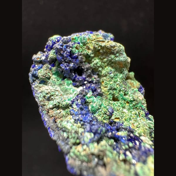Granular azurite with malachite from Anhui — detail view