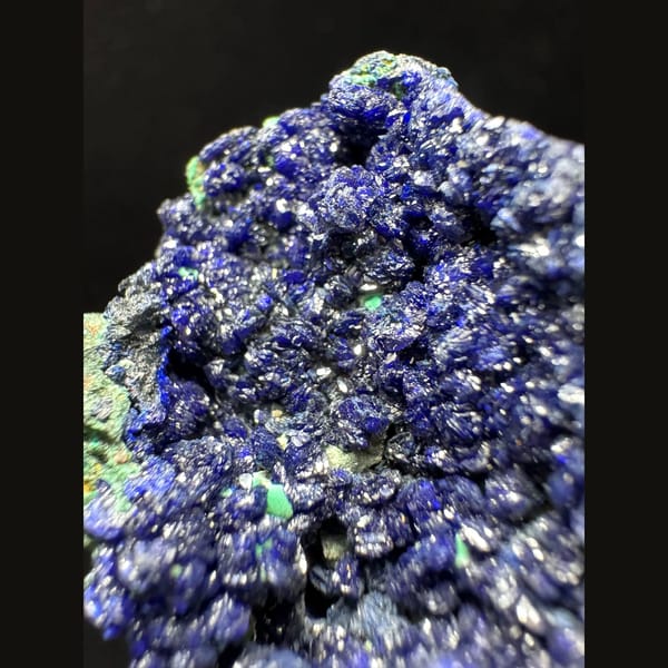 Granular azurite with malachite from Anhui — detail view