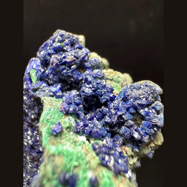 Granular azurite with malachite from Anhui — detail view