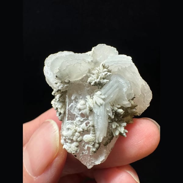 Quartz with dogtooth, petal and ball calcite from Inner Mongolia — alternate view